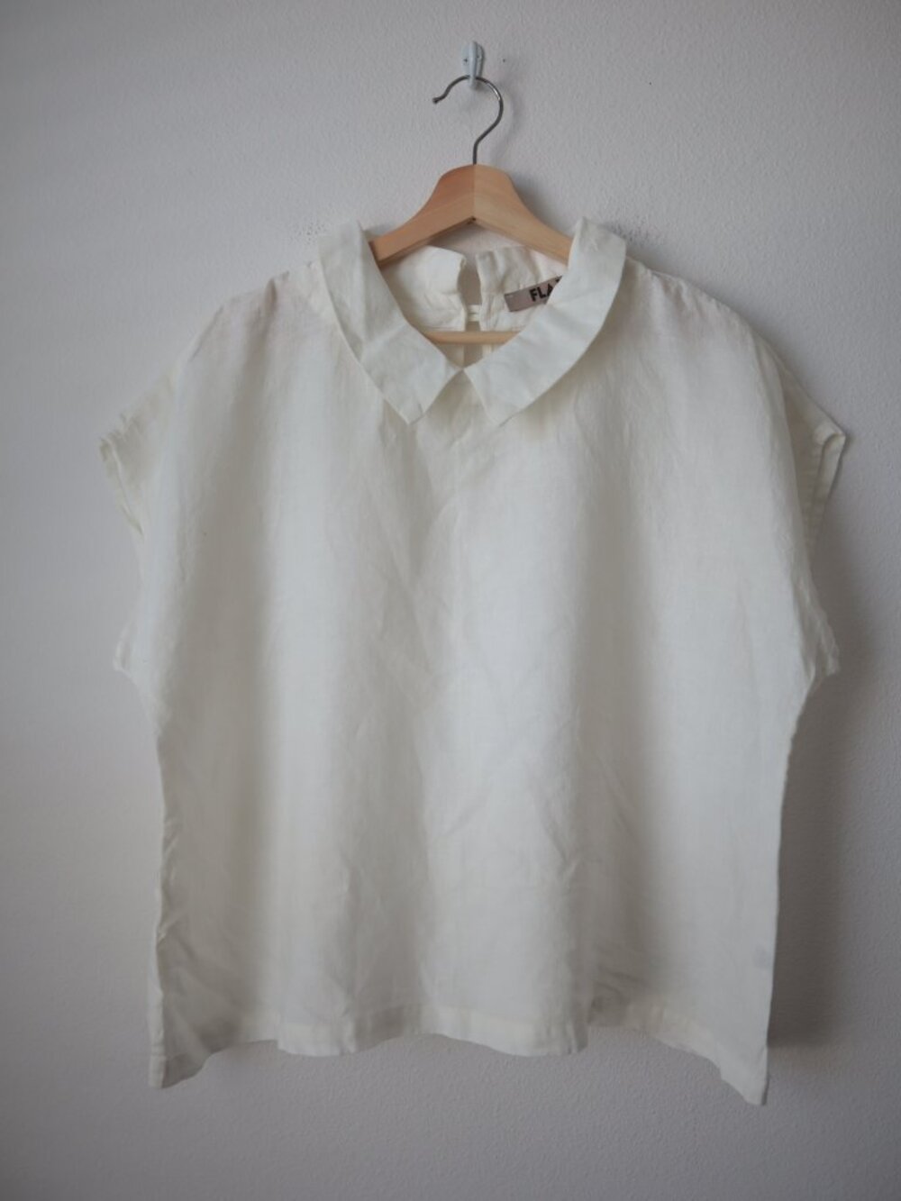 FLAX Cream Collared Dolman Sleeve Linen Top | S